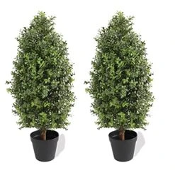 Momoplant 2.5FT-30Inch Artificial Plants Tree Shaped Boxwood Topiary Cone Topiaries Bushes Potted Fake Plants Outdoor/Indoor Decor（Set Of 2）