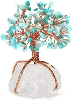 Top Plaza Rose Quartz Healing Crystals Copper Money Tree Desk Office Decor Wrapped On Natural Rose Quartz Base Feng Shui Luck Figurine -Green Leaf Store 51wMwWTfv L. AC