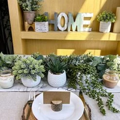 Winlyn 3 Pcs Assorted Small Potted Succulent Plants Artificial Aloe Hanging Succulent In White Geometric Concrete Ceramic Pots For Gift Party Wedding Favors Windowsill Table Shelf Indoor Outdoor Decor -Green Leaf Store 51wOEfdRnZL