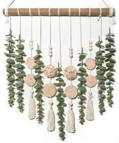 Boho Wall Decor Artificial Eucalyptus Wall Hanging Bathroom Decor Fake Eucalyptus Plants Greenery Leaves With Wooden Bead Garland On Stick Rustic Farmhouse Home Decorations For Bedroom Nursery Kitchen -Green Leaf Store 51wgw9JSOL. AC