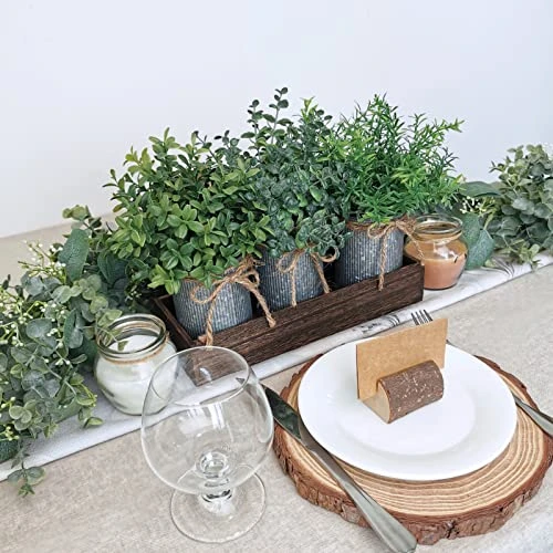 Set Of 3 Mini Potted Plants Arrangement Faux Boxwood Eucalyptus Rosemary Plants In Rustic Galvanized Metal Pots With Rectangle Wood Box For Farmhouse Table Centerpiece Mantel Kitchen Greenery Decor 3 Set Of 3 Mini Potted Plants Arrangement Faux Boxwood Eucalyptus Rosemary Plants In Rustic Galvanized Metal Pots With Rectangle Wood Box For Farmhouse Table Centerpiece Mantel Kitchen Greenery Decor - Image 3