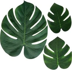 Moon Boat 120PCS Tropical Palm Leaves Plants Hibiscus Artificial-105Pcs 7 Kinds Green Fake Leaf+15pcs Flowers, Hawaiian/Luau/Safari Jungle Party Table Decorations -Green Leaf Store 51x6TK8r0bL. AC