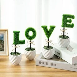 MyGift Set Of 4 Decorative Artificial Sculpted Topiary Hedge Planter With Lettering That Spell Love In White Ceramic Pots -Green Leaf Store 51x9fVmVAjL