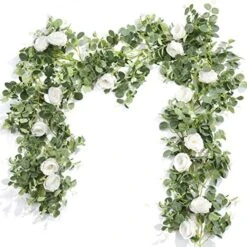 Der Rose 2 Pack 13Ft Artificial Eucalyptus Flower Garland With Fake Rose Flower Vine Seeded Eucalyptus Leaves Greenery Garland For Wedding Table Runner Backdrop Party Centerpiece Room Decor (White) -Green Leaf Store 51xGn1CgFHL. AC 1