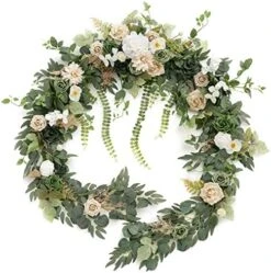Ling's Moment 9FT Eucalyptus And Willow Leaf Garland With White Flower, Handcrafted Wedding Sweetheart Table Centerpieces Head Table Decor Arch Backdrop Decorations For Wedding | White & Sage -Green Leaf Store 51xop3kwjjL. AC