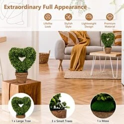 Goplus 4 Pack Artificial Boxwood Topiary Trees, Mini Fake Greenery Plants, Small Faux Decorative Plants, Tabletop Potted Artificial Plants For Home Office Desk Dining Table (Green-Heart Shape) -Green Leaf Store 51ykH3u25oL