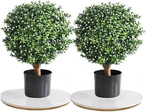 Momoplant 20Inch-1.7Ft Artificial Topiaries Boxwood Topiary Ball Tree Front Porch UV Resistant Potted Plants Tree For Indoor Outdoor Home Garden (White Flowers, Set Of 2) 7 Momoplant 20Inch-1.7Ft Artificial Topiaries Boxwood Topiary Ball Tree Front Porch UV Resistant Potted Plants Tree For Indoor Outdoor Home Garden (White Flowers, Set Of 2) - Image 7
