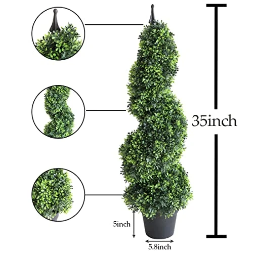 Momoplant Artificial Topiaries Outdoor Spiral Trees, Boxwood Topiary Tree 3 Ft (2 Pieces) Faux Topiary Tree Outdoor Feaux Plant For Decorative Indoor/Outdoor/Garden (35inch) 2 Momoplant Artificial Topiaries Outdoor Spiral Trees, Boxwood Topiary Tree 3 Ft (2 Pieces) Faux Topiary Tree Outdoor Feaux Plant For Decorative Indoor/Outdoor/Garden (35inch) - Image 2
