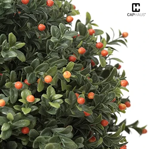 Fencer Wire Artificial Boxwood Topiary Ball Tree Set Of 2, Artificial UV Resistant Bushes, Faux Potted Tree, Plant In Pot W/Dried Moss, Fake Shrubs For Indoor, Front Porch, Outdoor, W/Orange Flower 4 Fencer Wire Artificial Boxwood Topiary Ball Tree Set Of 2, Artificial UV Resistant Bushes, Faux Potted Tree, Plant In Pot W/Dried Moss, Fake Shrubs For Indoor, Front Porch, Outdoor, W/Orange Flower - Image 4