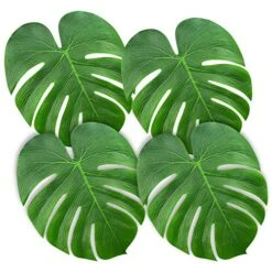 KUUQA 60 Pcs Large 13" Tropical Leaves Artificial Green Monstera Leaves Palm Leaf For Luau Party Hawaiian Aloha Tiki Theme Safari Jungle BBQ Birthday Party Decoration Supplies