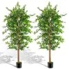 NeuType Artificial Ficus Tree 6FT, 2Packs Fake Ficus Tree Plant With Warm White LED String Lights, Tall Fake Plant Potted Faux Tree Indoor Home Office Decor Floor Plants For Living Room (71 In) -Green Leaf Store 6128PhilszL