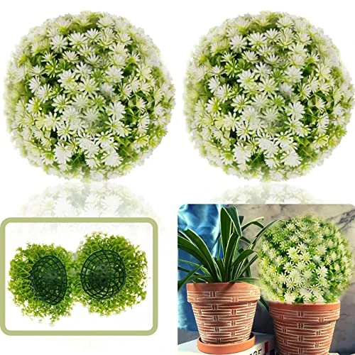 Coregreen 2pcs Artificial Topiary Ball 11inch White Flower Balls Artificial Plant Decorative Balls Faux Artificial Kissing Balls Mum's Ball For Balcony, Wedding, Christmas Decoration Indoor Outdoor 1 Coregreen 2pcs Artificial Topiary Ball 11inch White Flower Balls Artificial Plant Decorative Balls Faux Artificial Kissing Balls Mum's Ball For Balcony, Wedding, Christmas Decoration Indoor Outdoor