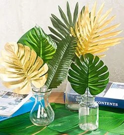 86Pcs 8Kinds Artificial Tropical Palm Leaves Jungle Safari Leaves Faux Plant Golden Leaves Decorations For Hawaiian Beach Birthday Luau Party Table Decorations -Green Leaf Store 614VPPD9s4L