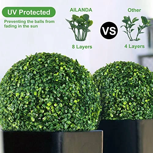 AILANDA 2 PCS 16 Inch Artificial Plant Topiary Ball For Outdoor UV Resistant Garden Spheres Decorative With 8 Layers Leaves Faux Boxwood Balls For Backyard, Balcony, Porch, Wedding And Home Décor 2 AILANDA 2 PCS 16 Inch Artificial Plant Topiary Ball For Outdoor UV Resistant Garden Spheres Decorative With 8 Layers Leaves Faux Boxwood Balls For Backyard, Balcony, Porch, Wedding And Home Décor - Image 2