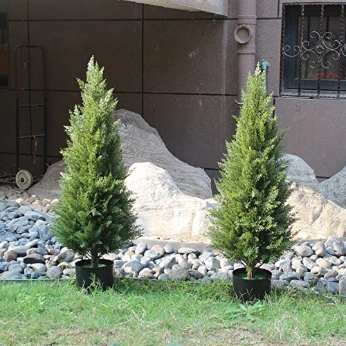 Two 3 Foot Outdoor Artificial Topiary Cedar Trees Artificial Potted Shrubs Potted UV Rated Plant 3 Two 3 Foot Outdoor Artificial Topiary Cedar Trees Artificial Potted Shrubs Potted UV Rated Plant - Image 3