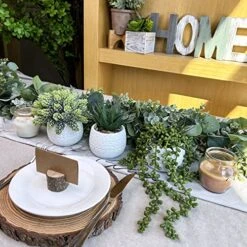 Winlyn 3 Pcs Assorted Small Potted Succulent Plants Artificial Aloe Hanging Succulent In White Geometric Concrete Ceramic Pots For Gift Party Wedding Favors Windowsill Table Shelf Indoor Outdoor Decor -Green Leaf Store 61DtZzyiOWL