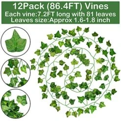 GPARK 84ft 12 Pack / 82 Inch, Artificial Ivy Garland Fake Leaf Plants Vine, Hanging Leaves Garlands For Wedding Party Garden Kitchen Outdoor Greenery Wall Decor Green -Green Leaf Store 61HopKBAmjL