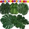 Moon Boat 120PCS Tropical Palm Leaves Plants Hibiscus Artificial-105Pcs 7 Kinds Green Fake Leaf+15pcs Flowers, Hawaiian/Luau/Safari Jungle Party Table Decorations -Green Leaf Store 61J553RgQXL
