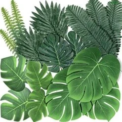 92pcs Palm Leaves Artificial Plant Kit Fake Leaves Jungle Party Decorations Monstera Deliciosa Faux Palm Fronds Tropical Plants Greenery Hawaiian Luau Party Supplies Wedding Decor Beach Theme -Green Leaf Store 61KsdBJTv5L. AC