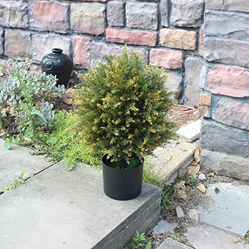 ECOLVANT Artificial Topiary Cedar Ball Tree Two 20''T Artificial Cedar Tree UV Resistant Bushes Potted Plants Artificial Shrubs For Indoor Outdoor Home Garden (Yellow-Green) 3 ECOLVANT Artificial Topiary Cedar Ball Tree Two 20''T Artificial Cedar Tree UV Resistant Bushes Potted Plants Artificial Shrubs For Indoor Outdoor Home Garden (Yellow-Green) - Image 3