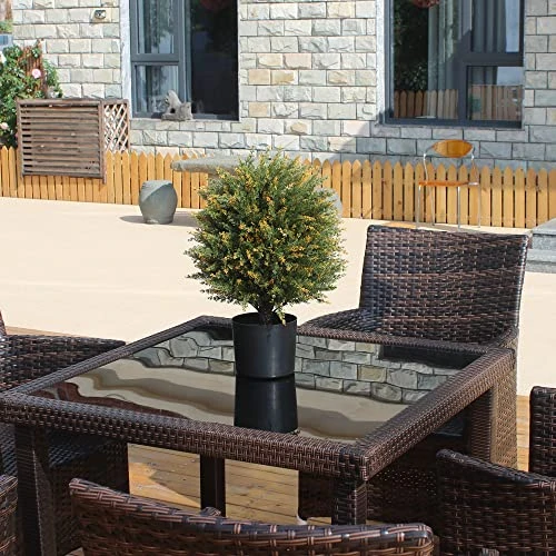 ECOLVANT Artificial Topiary Cedar Ball Tree Two 20''T Artificial Cedar Tree UV Resistant Bushes Potted Plants Artificial Shrubs For Indoor Outdoor Home Garden (Yellow-Green) 2 ECOLVANT Artificial Topiary Cedar Ball Tree Two 20''T Artificial Cedar Tree UV Resistant Bushes Potted Plants Artificial Shrubs For Indoor Outdoor Home Garden (Yellow-Green) - Image 2