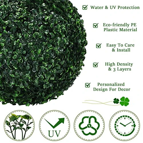 Yunlly 4 Pcs 14.2 Inch 3 Layers Outdoor Artificial Plant Topiary Ball UV Resistant Faux Boxwood Plants Outdoor Decorative Balls For Backyard, Balcony, Garden, Wedding And Home Decor 3 Yunlly 4 Pcs 14.2 Inch 3 Layers Outdoor Artificial Plant Topiary Ball UV Resistant Faux Boxwood Plants Outdoor Decorative Balls For Backyard, Balcony, Garden, Wedding And Home Decor - Image 3