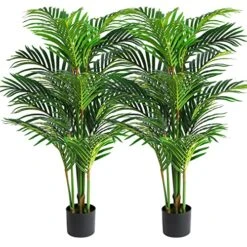 VIAGDO Artificial Areca Palm Tree 4ft Tall Fake Palm Tree Decor With 12 Trunks Faux Tropical Palm Silk Plant Potted Dypsis Lutescens Plants For Modern Home Office Floor Corner Decor Indoor, 2 Pack
