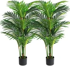 VIAGDO Artificial Areca Palm Tree 4ft Tall Fake Palm Tree Decor With 12 Trunks Faux Tropical Palm Silk Plant Potted Dypsis Lutescens Plants For Modern Home Office Floor Corner Decor Indoor, 2 Pack -Green Leaf Store 61S5fBCcCrL. AC