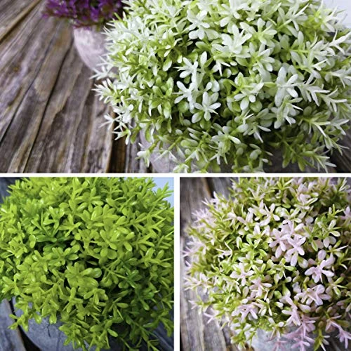 Tuokor 4.75" Mini Artificial Plastic Plants Green Grass Colorful Shrubs Faux Flowers With Gray Pots For Home Decor, Office Decor - Set Of 6 4 Tuokor 4.75" Mini Artificial Plastic Plants Green Grass Colorful Shrubs Faux Flowers With Gray Pots For Home Decor, Office Decor - Set Of 6 - Image 4