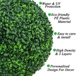 Sunnyglade 2 PCS 15.7 Inch 4 Layers Artificial Plant Topiary Ball Faux Boxwood Decorative Balls For Backyard, Balcony,Garden, Wedding And Home Décor (15.7 Inch) -Green Leaf Store 61Vi72UPZSL