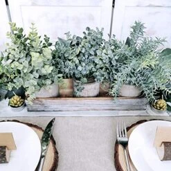 Set Of 3 Mini Potted Artificial Eucalyptus Plants Faux Rosemary Plant Assortment With Wood Planter Box For Indoor Office Desk Apartment Wedding Tabletop Greenery Decorations 8.7" Tall -Green Leaf Store 61XQPOyUYwL