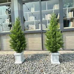 Artificial Topiary Cedar Trees 3.5FT Artificial Cedar Pine Tree Potted UV Rated Plant Fake Plants Tall Artificial Plants Shrubs For Indoors Outdoors Garden Home Decor (2 Pack) -Green Leaf Store 61cYbspWKJL