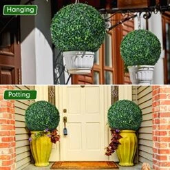 4 Pcs Artificial Plant Topiary Balls 2 Pcs 18.9 Inch And 2 Pcs 13.7 Inch Faux Boxwood Decorative Balls Round Greenery Spheres For Indoor Outdoor Backyard Balcony Garden Patios Wedding Home Decor -Green Leaf Store 61cfP45gf5L