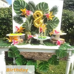 Hopeak Artificial Palm Leaves, 24 Pieces Large Palm Leaves For Hawaiian Luau Party Jungle Beach Theme Party Birthday Party Table And Wall Decorations -Green Leaf Store 61djFssJ0fL