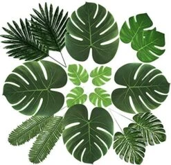 86Pcs 8Kinds Artificial Tropical Palm Leaves Jungle Safari Leaves Faux Plant Golden Leaves Decorations For Hawaiian Beach Birthday Luau Party Table Decorations -Green Leaf Store 61fGJm8EjBL. AC