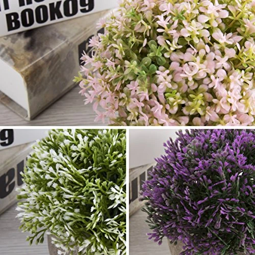 Opps Mini Artificial Plants Plastic Fake Green Colorful Flower Topiary Shrubs With Gray Pot For Home Décor – Set Of 3 3 Opps Mini Artificial Plants Plastic Fake Green Colorful Flower Topiary Shrubs With Gray Pot For Home Décor – Set Of 3 - Image 3