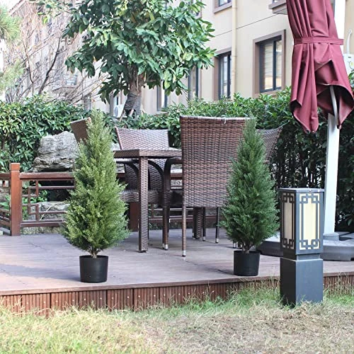 Two 3 Foot Outdoor Artificial Topiary Cedar Trees Artificial Potted Shrubs Potted UV Rated Plant 1 Two 3 Foot Outdoor Artificial Topiary Cedar Trees Artificial Potted Shrubs Potted UV Rated Plant