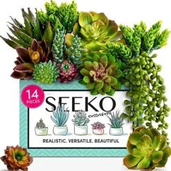 Seeko Artificial Succulents (14 Pack) - Premium Succulent Plants Artificial - Realistic Faux Succulents - Unpotted Textured Fake Succulents Decor For DIY - Fake Plants -Green Leaf Store 61hhUjBIxpL. AC