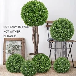 17.7 Inch Artificial Plants Outdoor Boxwood Topiary Ball With White Flowers For Backyard, Garden, Porch, Wedding, Party Indoor/Outdoor Home Decor