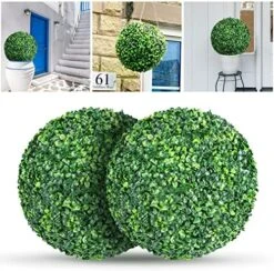 ROTEBIENE 2 Packs 21.6-inch Artificial Plant Topiary Balls For Outdoor Decor, Garden Spheres Decorative, Faux Boxwood Balls Plants For The Front Door, Porch, Backyard, Patio And Wedding NEUERMOND -Green Leaf Store 61kuGqc9pvL. AC