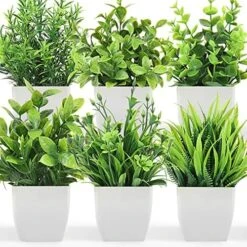 LELEE Fake Potted Plants Mini Artificial Plants, 6 Pcs Small Eucalyptus Potted Faux Decorative Grass Plant With White Pot For Home Decor, Indoor, Office, Desk, Table Decoration -Green Leaf Store 61mv1C5nPDL. AC