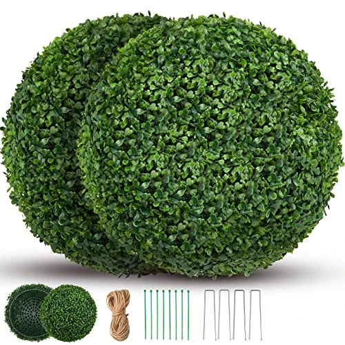 TTDMK 2 PCS 16 Inch Boxwood Balls With Ground Pegs And String, 4 Layers Artificial Plant Topiary Ball, UV Resistant Artificial Topiary Ball For Outdoor/Indoor, Garden, Front Porch, Wedding Décor 1 TTDMK 2 PCS 16 Inch Boxwood Balls With Ground Pegs And String, 4 Layers Artificial Plant Topiary Ball, UV Resistant Artificial Topiary Ball For Outdoor/Indoor, Garden, Front Porch, Wedding Décor