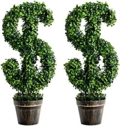 Goplus 24.5” Artificial Boxwood Topiary Tree, Set Of 2 Dollar-Shaped Fake Greenery Plant W/Cement-Filled Plastic Pot, Moss, Luxuriant Faux Potted Plant For Indoor Outdoor Home Office -Green Leaf Store 61ouyrl32hL. AC