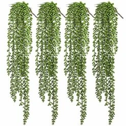 Meiliy 4pcs Artificial Succulent Plants Hanging Succulent Plants Faux Succulents Unpotted Branch String Of Pearls Plant For Home Kitchen Office Wedding Garden Craft Art Decor(28 Inches Each Length)