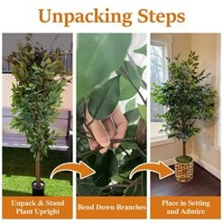 NeuType Artificial Ficus Tree 6FT, 2Packs Fake Ficus Tree Plant With Warm White LED String Lights, Tall Fake Plant Potted Faux Tree Indoor Home Office Decor Floor Plants For Living Room (71 In) -Green Leaf Store 61r4xGC1xsL