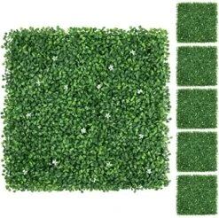 Yaheetech 24Pcs 20 X 20 Inch Artificial Boxwood Foliage Panels With Artificial White Flowers Topiary Hedge Plant Privacy Screen Decorations For Garden/Home/Backyard/Yard And Tile UV Protected -Green Leaf Store 61sO4rhhWDL. AC 1