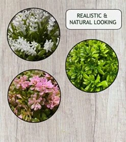 Artificial Mini Potted Plant Decor (Set Of 3) | Pink, White, Green Set | Fake Plant | Office Decor, Bathroom Decor, Farmhouse Decor, Kitchen Decor | Faux Topiary Decore | Home Decor Clearance -Green Leaf Store 61vSOoDbqtL