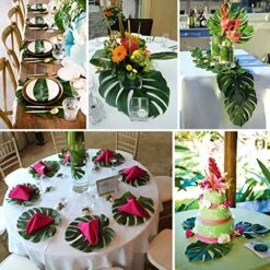OurWarm 24pcs Large Artificial Tropical Palm Leaves, Faux Safari Leaves Monstera Fake Leaves, Hawaiian Luau Party Jungle Beach Theme Decorations For Birthday Party Safari Table Decorations Supplies -Green Leaf Store 61wKu6XY88L
