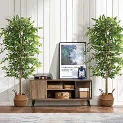 NeuType Artificial Ficus Tree 6FT, 2Packs Fake Ficus Tree Plant With Warm White LED String Lights, Tall Fake Plant Potted Faux Tree Indoor Home Office Decor Floor Plants For Living Room (71 In) -Green Leaf Store 61wRhRtfbcL