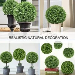 17.7 Inch Artificial Plants Outdoor Boxwood Topiary Ball With White Flowers For Backyard, Garden, Porch, Wedding, Party Indoor/Outdoor Home Decor 7 17.7 Inch Artificial Plants Outdoor Boxwood Topiary Ball With White Flowers For Backyard, Garden, Porch, Wedding, Party Indoor/Outdoor Home Decor -Green Leaf Store 61zHyd6It1L